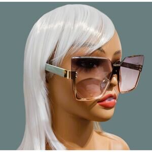 Sunglasses Women Green Oversized Geometric Soft Handles